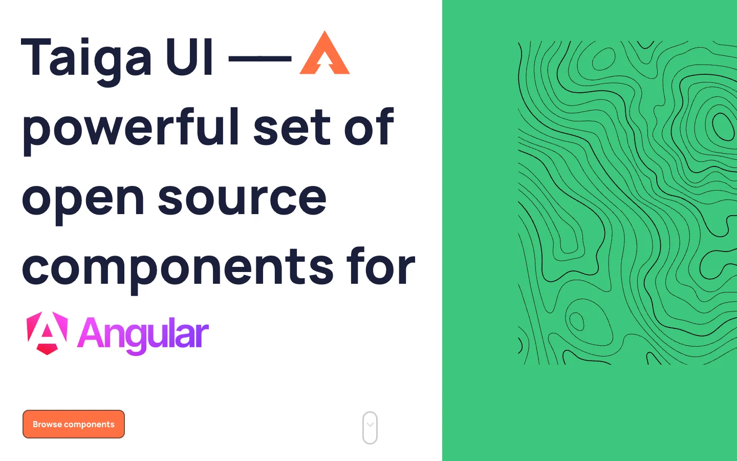 Taiga UI homepage introducing its open-source Angular components